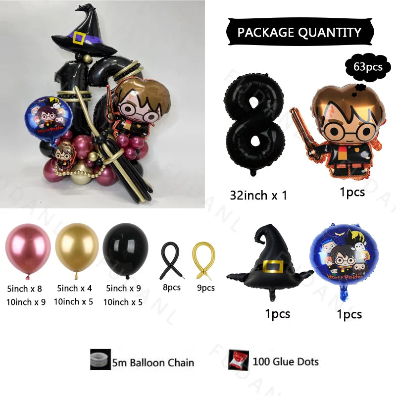 63Pcs Harry Potter Magic Broom Balloon Column Set - Image 8